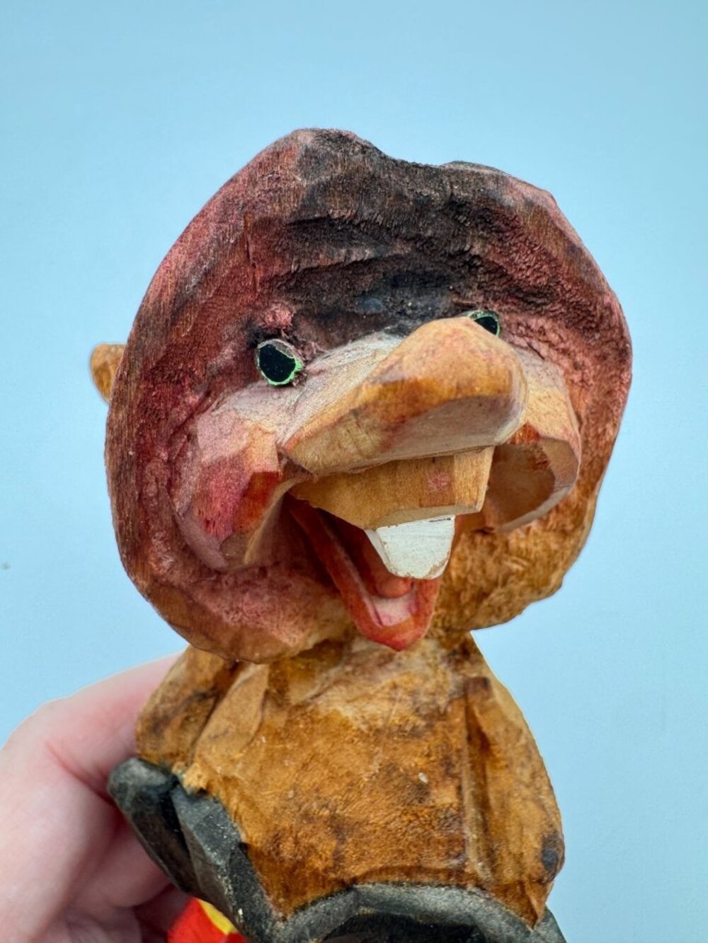 Vintage Norway Hand Carved Wooden Troll Gnome Single Tooth Figurine Folk Art 5"